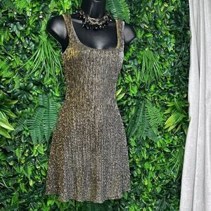 WET SEAL‎ Dress Women Small Gold Metallic Shimmer Lined Fit Flare y2k 2252